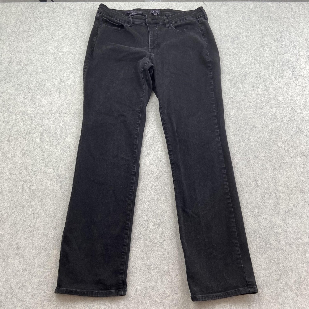 NYDJ Marilyn Straight Jeans Womens 14W (32x30) Black Charcoal Stretch Denim